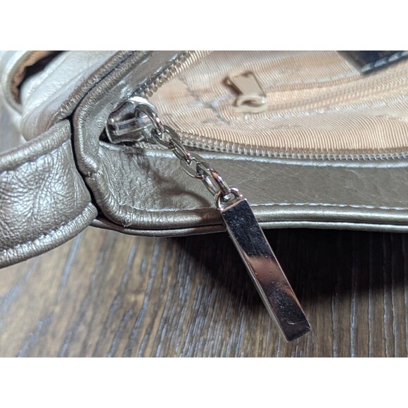 DAWLI Leather Crossbody Purse Handbag Metallic Gold Zip Closure Pockets USA Made - Picture 9 of 12